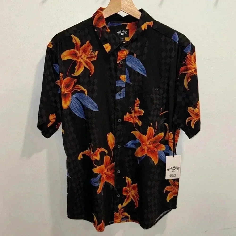 Billabong Sundays Short Sleeve Button Up - Charcoal - Size small